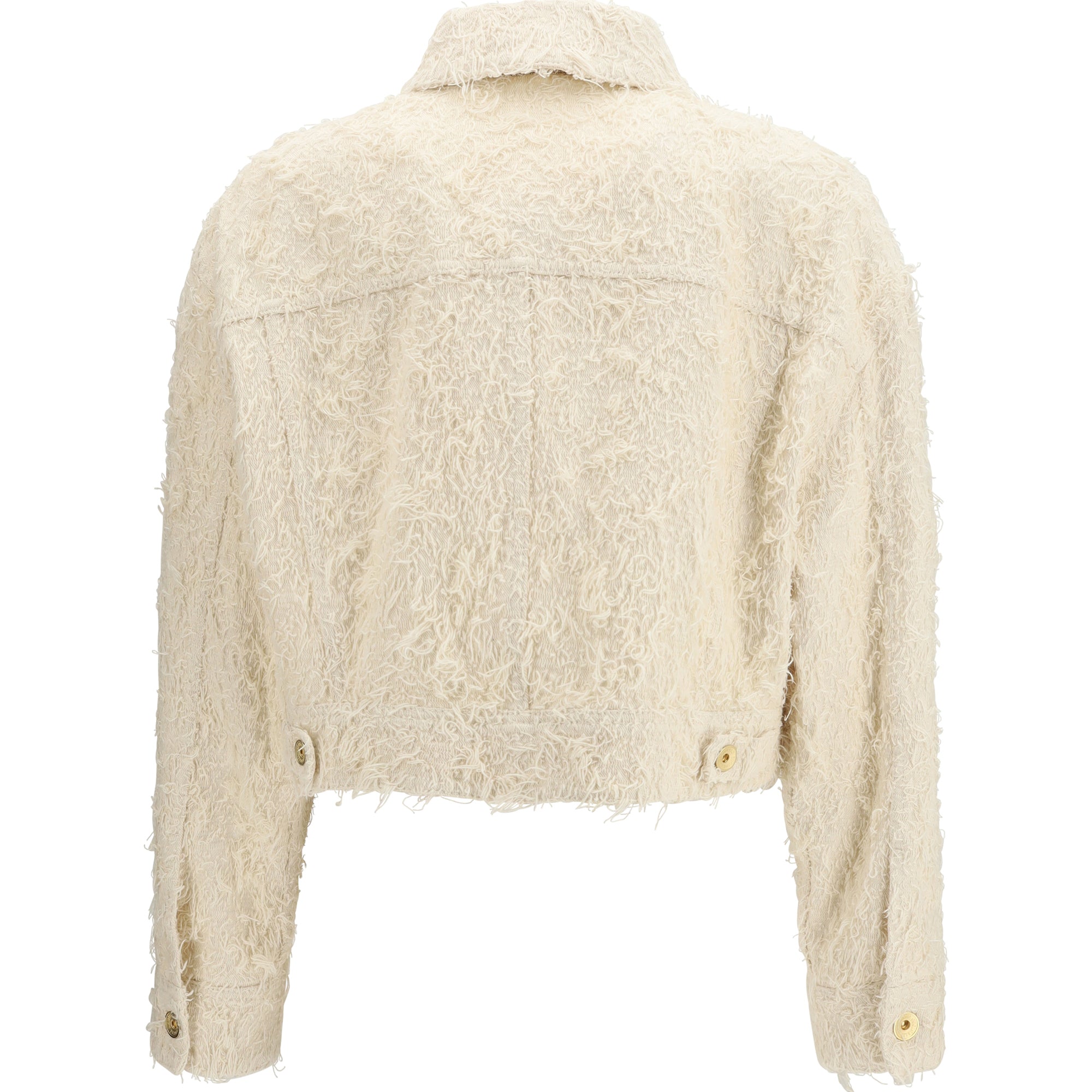 Fuzzy dyed denim outerwear Jacket with monili