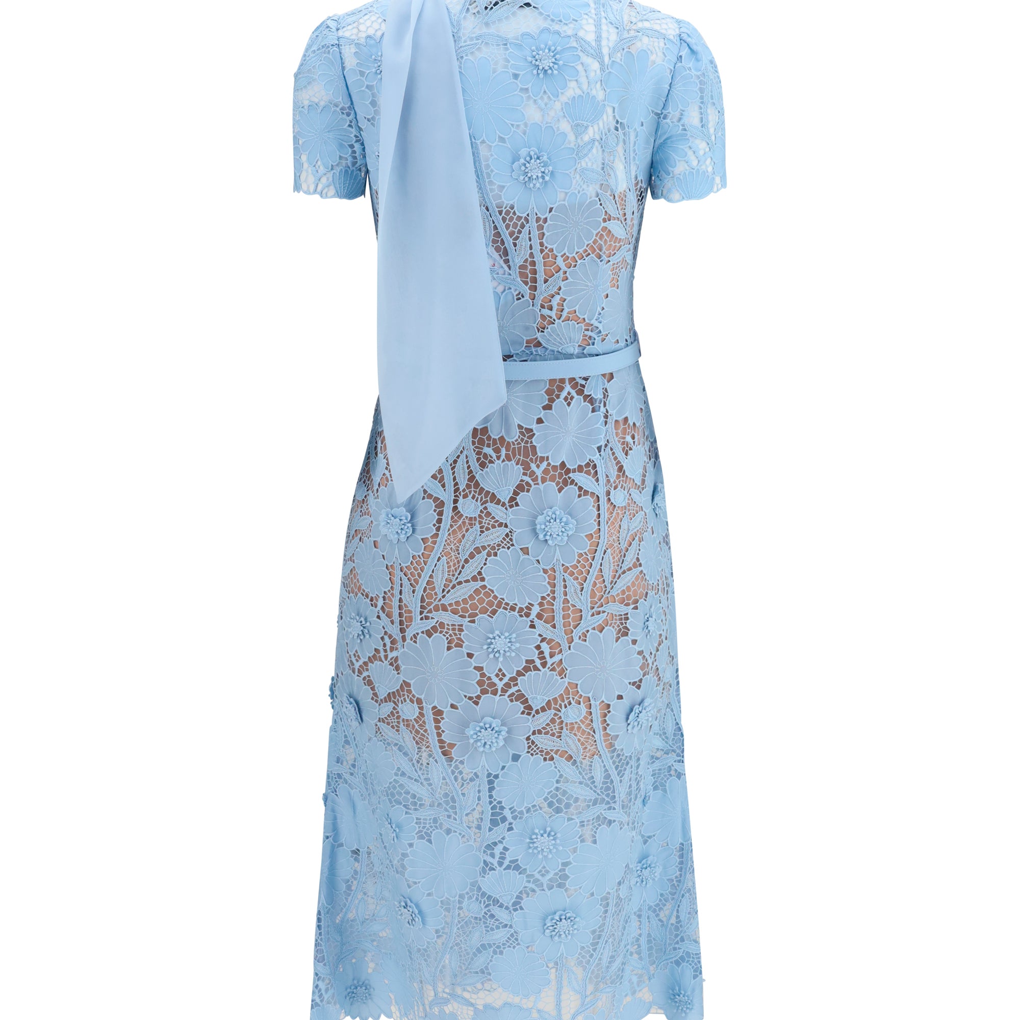Midi lace Dress with bow collar