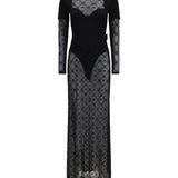 Layered long Dress in jersey and mesh