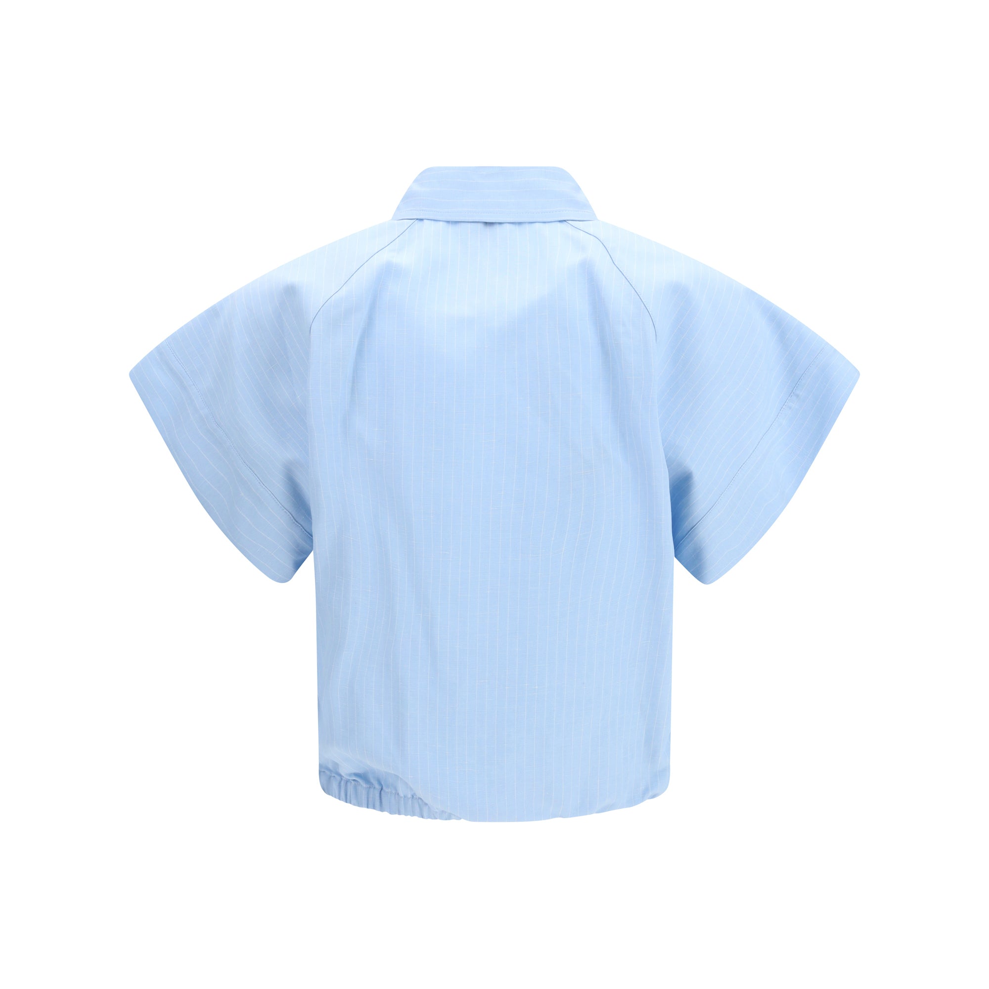Short-sleeve Shirt in striped viscose and linen canvas