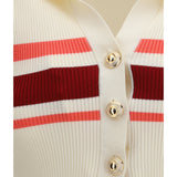Striped viscose knit button Top