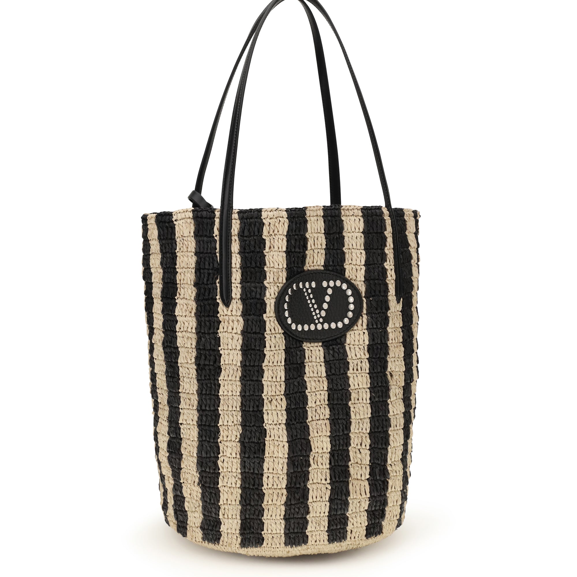 Striped raffia Bucket Bag