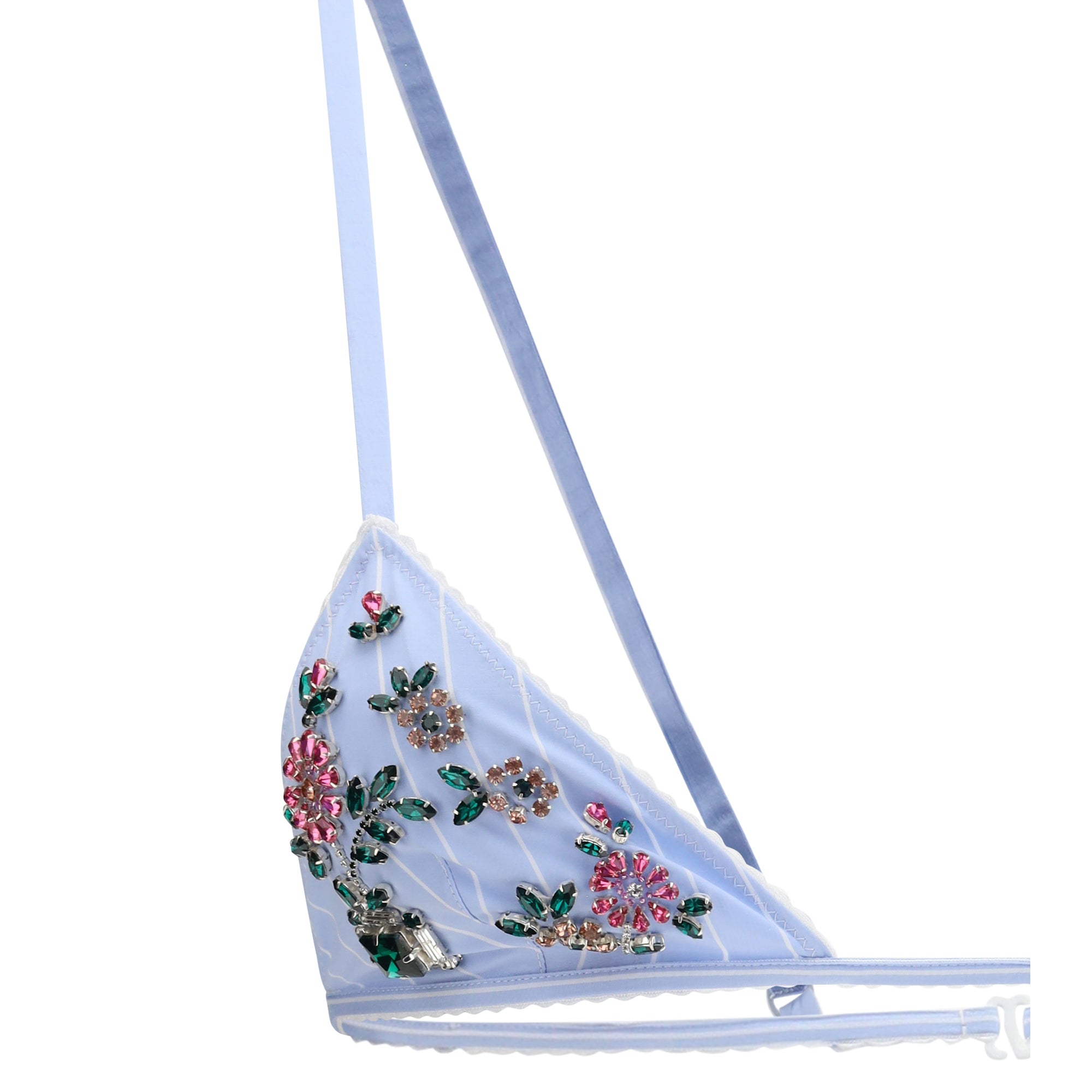 Striped poplin embroidered Bra