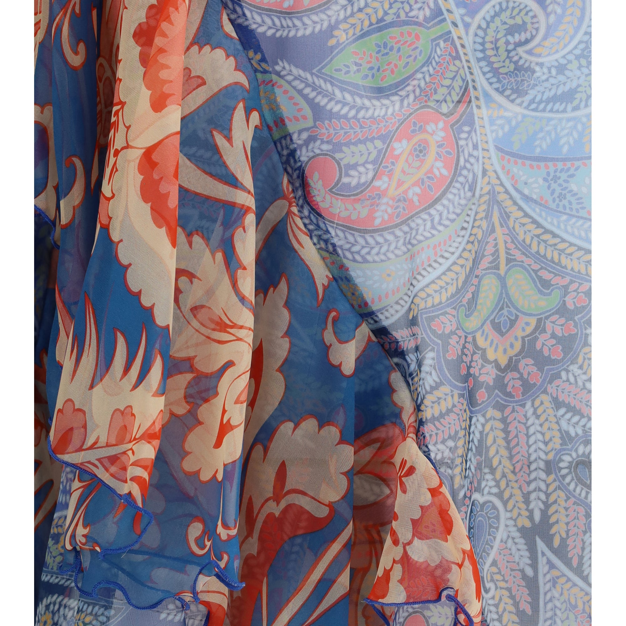 Long-sleeve silk Shirt with ruffles and floral motif