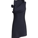 Asymmetrical short Dress with floral inserts