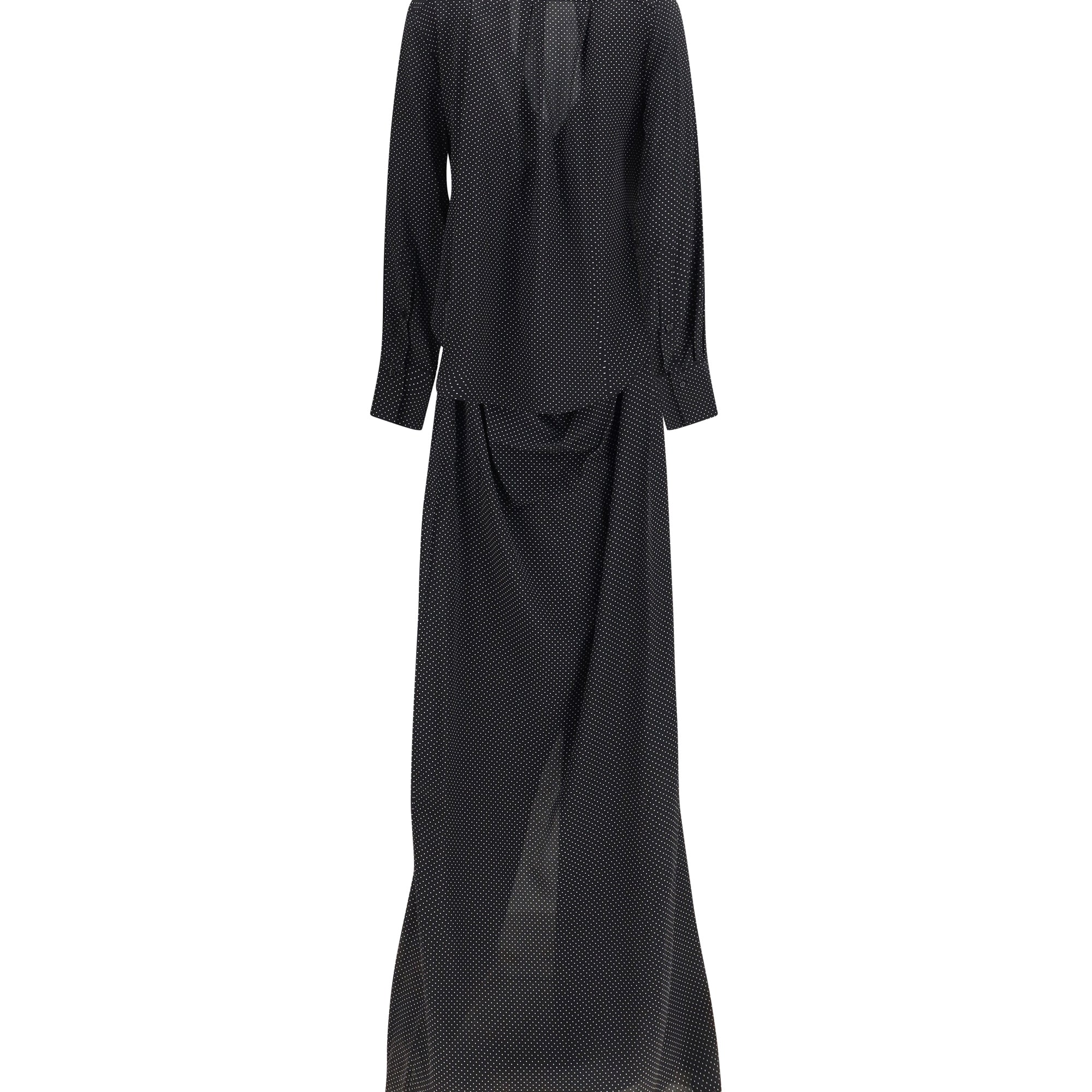 Criss Cross polka-dot silk crepe de chine long Dress