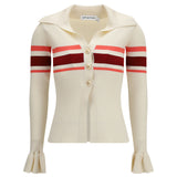 Striped viscose knit button Top